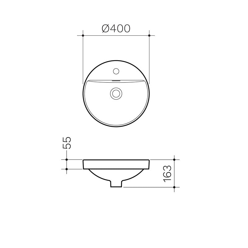 Clark Round Inset Basin with Tap Landing 400mm (1 Tap Hole) Specification