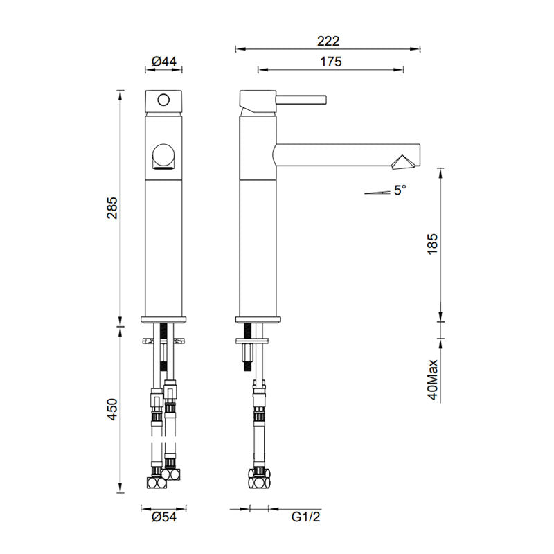 Gareth Ashton Lucia High Basin Mixer - Chrome Specification