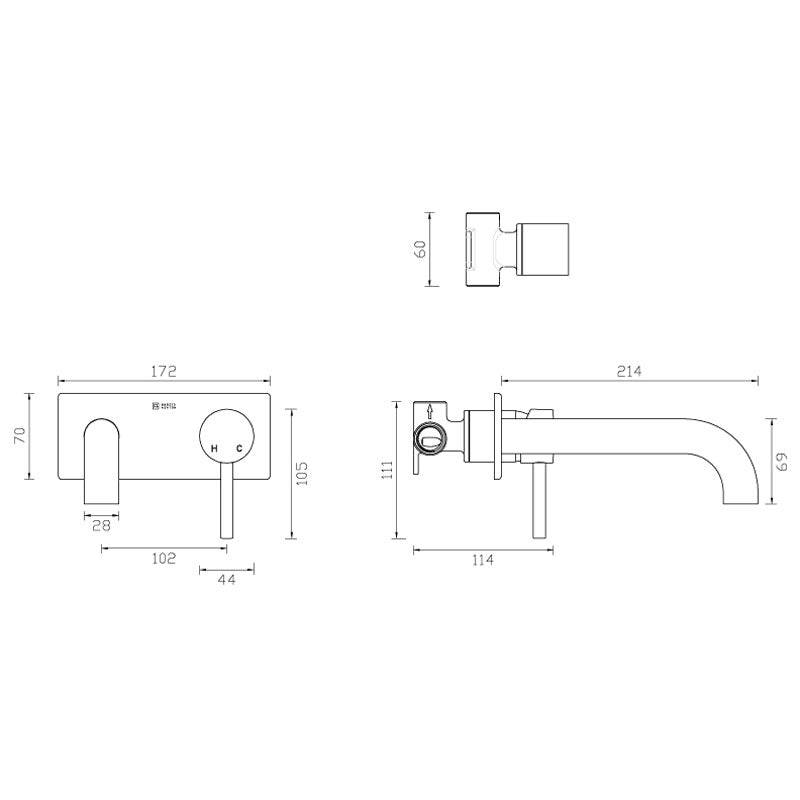 Gareth Ashton Lucia Square Wall Basin Set - Brushed Nickel Specification