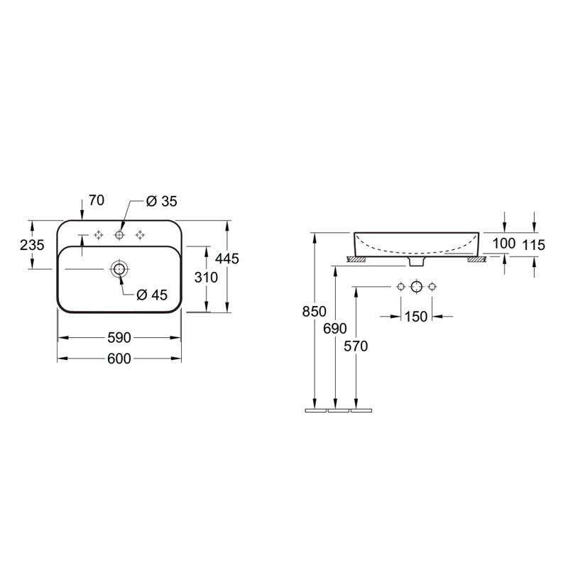 Villeroy & Boch Finion 600 Counter Top Basin specifications