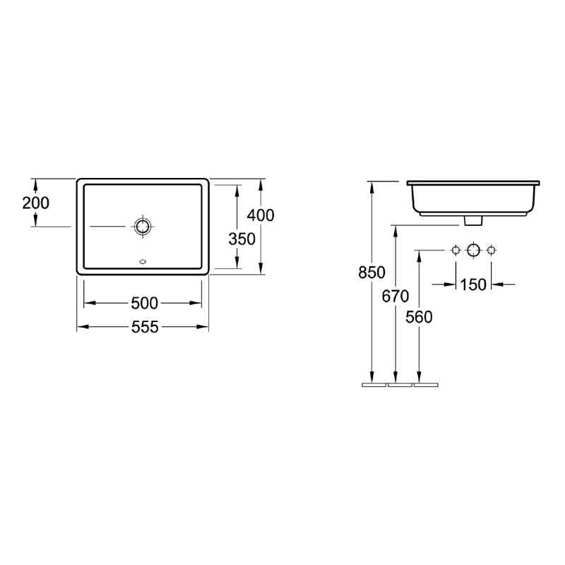 Villeroy & Boch Architectura 495 Rectangular Under Counter Basin specifications