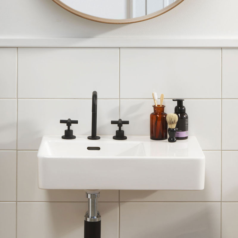 CLARK Square Wall Basin Right Hand Shelf 600mm - 1 Tap Hole - Gloss White