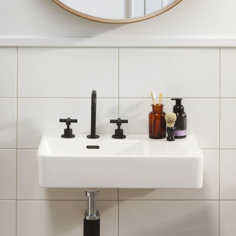 CLARK Square Wall Basin Right Hand Shelf 600mm Lifestyle