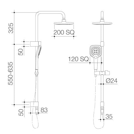 Caroma Luna SYS O/H Shower on Rail Brushed Nickel