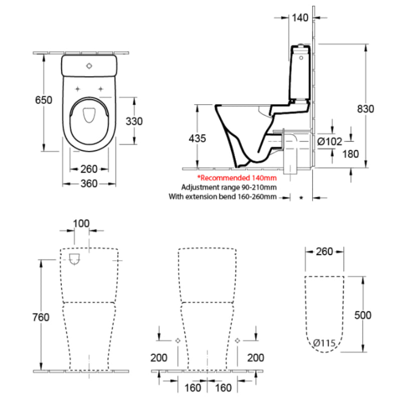  Villeroy & Boch O.novo 2.0 DirectFlush BTW Toilet S-Trap -  CeramicPlus -  Specification
