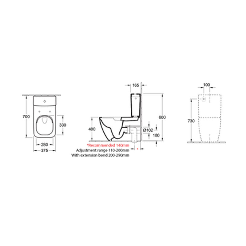 Villeroy & Boch Venticello Back to Wall Suite-Rear Entry specifications