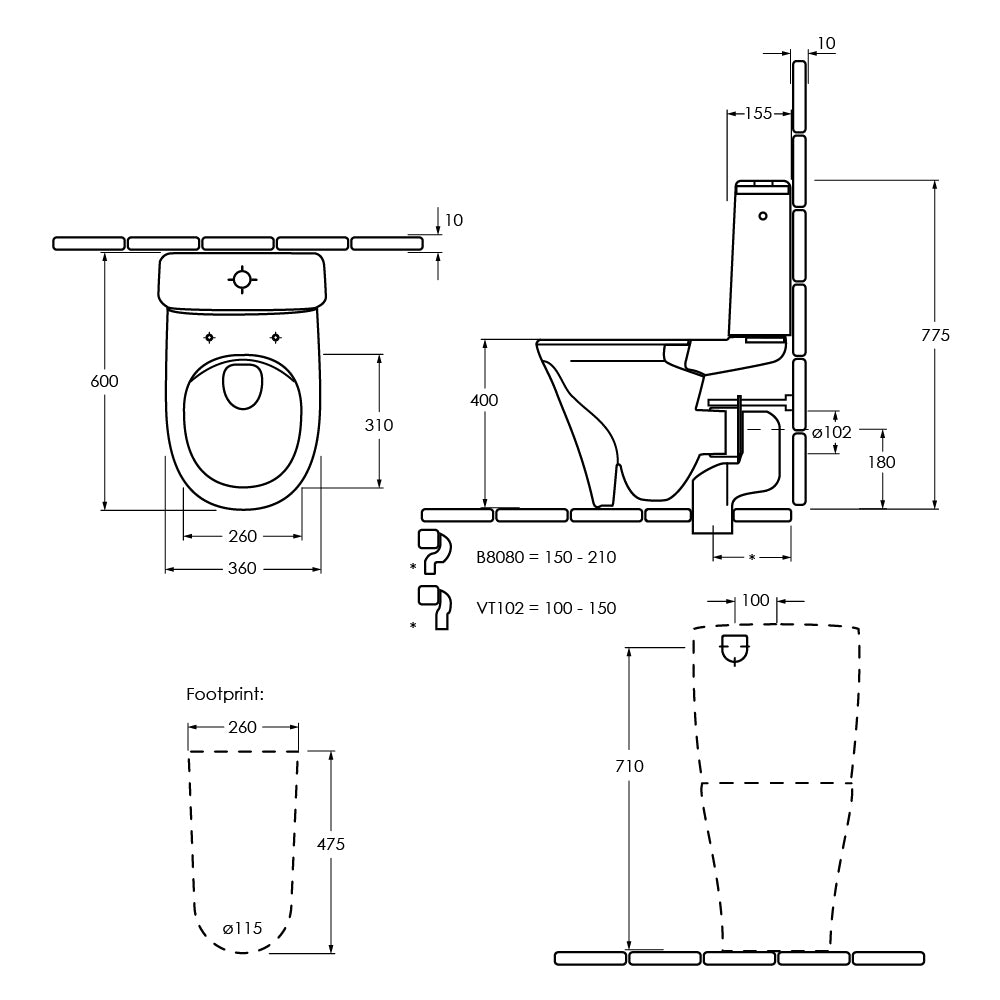 Villeroy & Boch O.Novo Style Directflush S or P-Trap BTW Toilet Suite - Back Entry - 4625R101L4DB