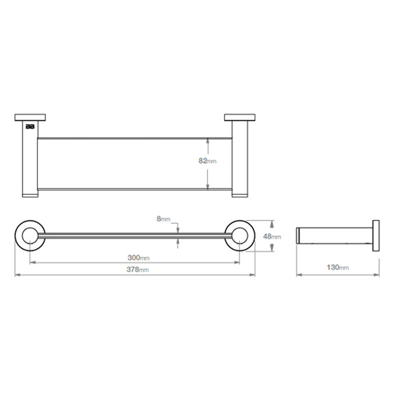 Bathe Bathroom Butler 4600 Premium Series Glass Shelf - 330mm - Specs