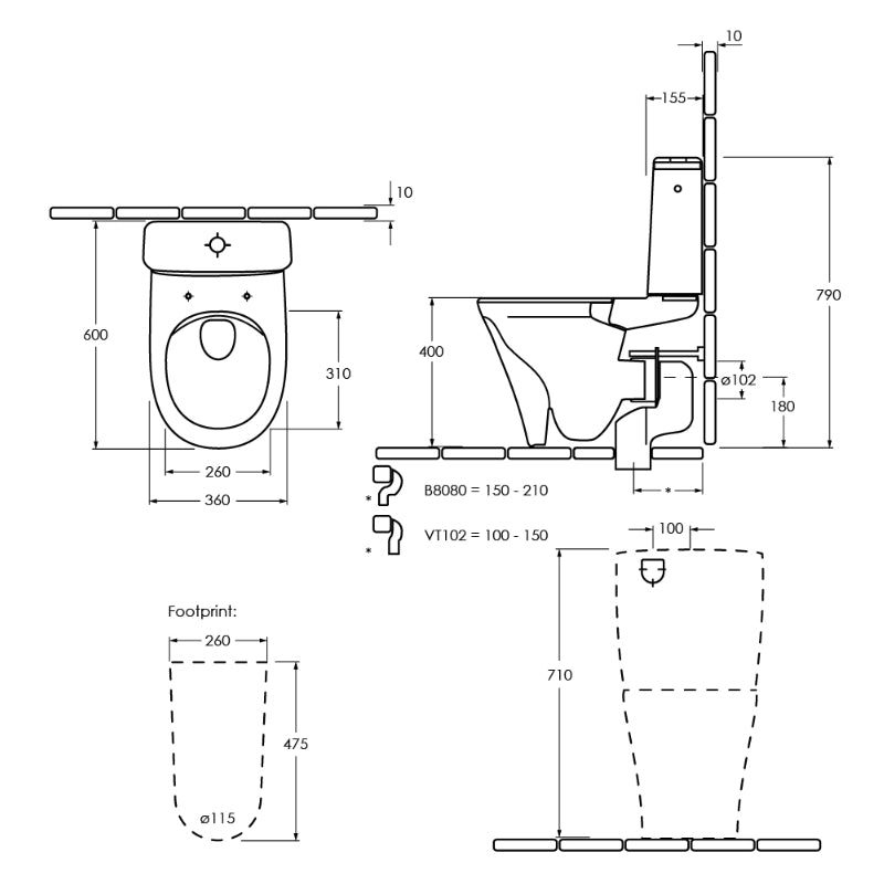 Villeroy &  Boch O.novo Style DirectFlush Back to Wall Toilet -  Specification