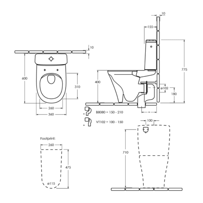  Villeroy & Boch O.novo Style DirectFlush BTW S-Trap Soft Close Ceramic Plus -  Specification