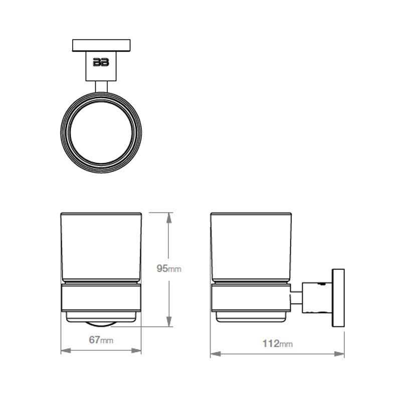 Bathe Bathroom Butler 4600 Premium Series Glass Tumbler and Holder - Spec
