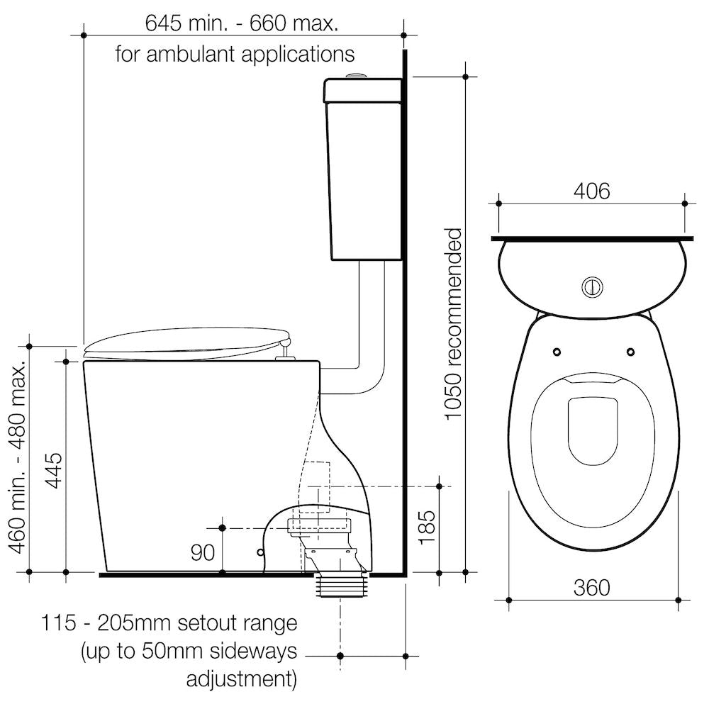 Caroma Care 610 Cleanflush Connector Suite with Caravelle Double Flap Seat specifications