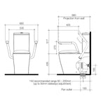 Caroma 660 Cleanflush WFCC Easy Height Suite with Armrests and double Flap Seat specifications
