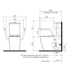 Caroma Care 660 Cleanflush WFCC Easy Height Suite with Armrests and single Flap Seat specifications