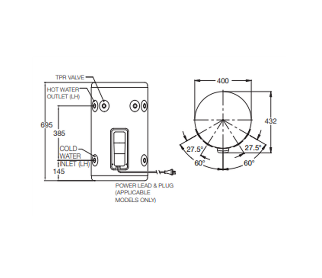 Rheem 50L Stellar SS Electric Storage Water Heater including Plug-in 2.4Kw - 4A1050G5/P