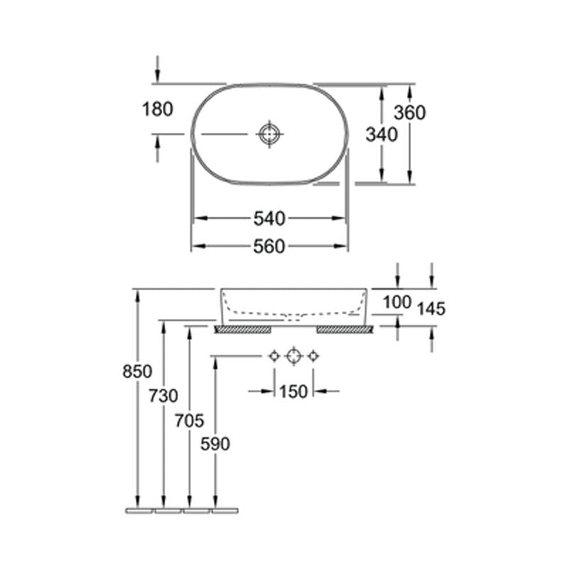 Villeroy & Boch Collaro Oval Vessel Basin specifications
