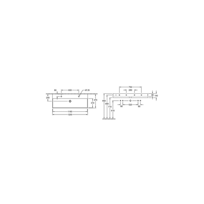 Villeroy & BochMemento 2.0 1200 Wall Basin 2 Tap Hole specifications