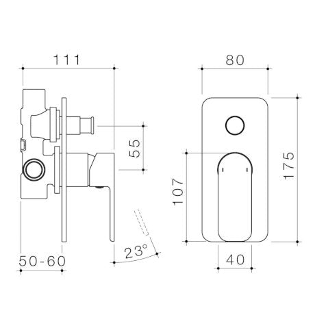 Caroma Luna Bath/Shower Mixer with Diverter Brushed Nickel specifications
