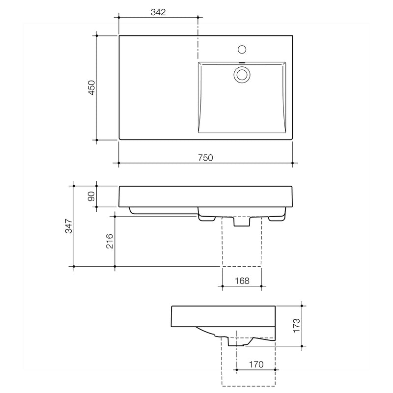 Caroma Liano Nexus 750 Wall Basin Specifications