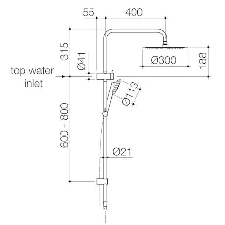 Caroma Urbane II Rail Shower with 300mm Overhead - Matte Black specifications