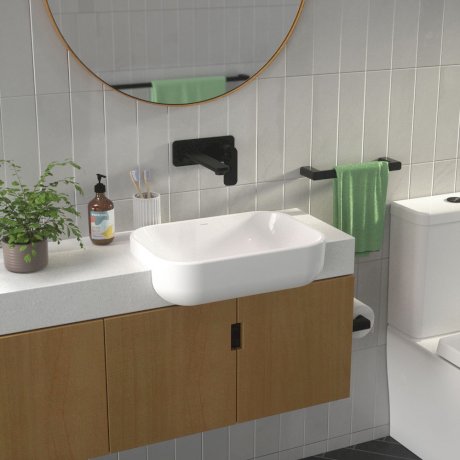 Caroma Luna Wall Basin/Bath Mixer Black lifestyle