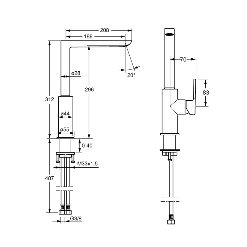 Hansa Ligna Straight Spout Kitchen Mixer