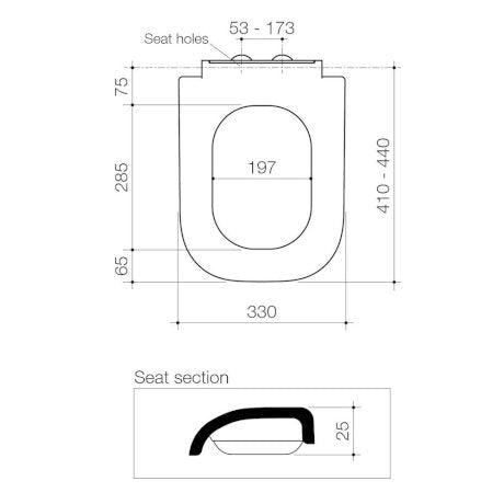 Caroma Luna Square Toilet Seat Soft-Close Seat Quick Release Specifications