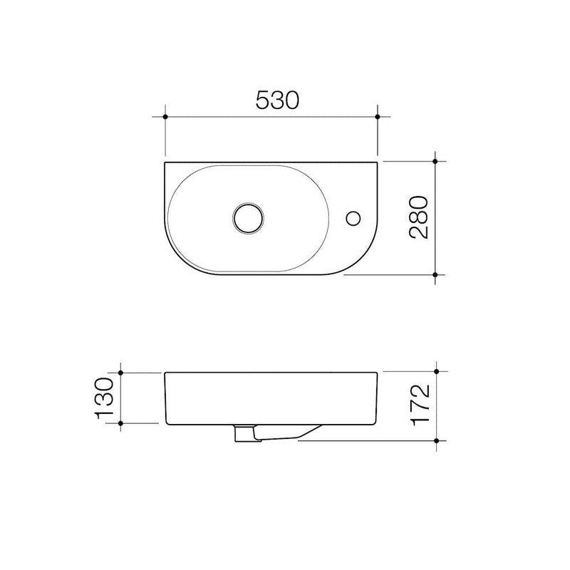 Caroma Liano II Hand Wall Basin - 1 Tap Hole - Speckled - Gloss White