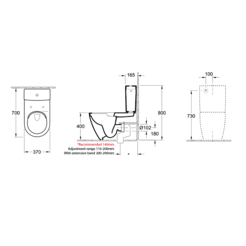  Villeroy & Boch Subway 2.0 DirectFlush BTW Toilet S Trap with Slim Seat Ceramic Plus - Specification