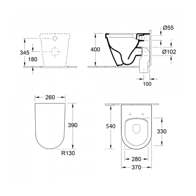 Villeroy & Boch Architectura 2.0 DirectFlush Wall Faced Toilet w/Slim Seat S or P-Trap - 5690R101L4DB