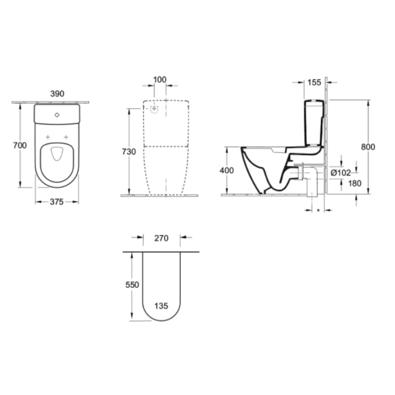  Villeroy & Boch Architectura 2.0 DirectFlush BTW Toilet S-Trap with Slim Seat - Specification