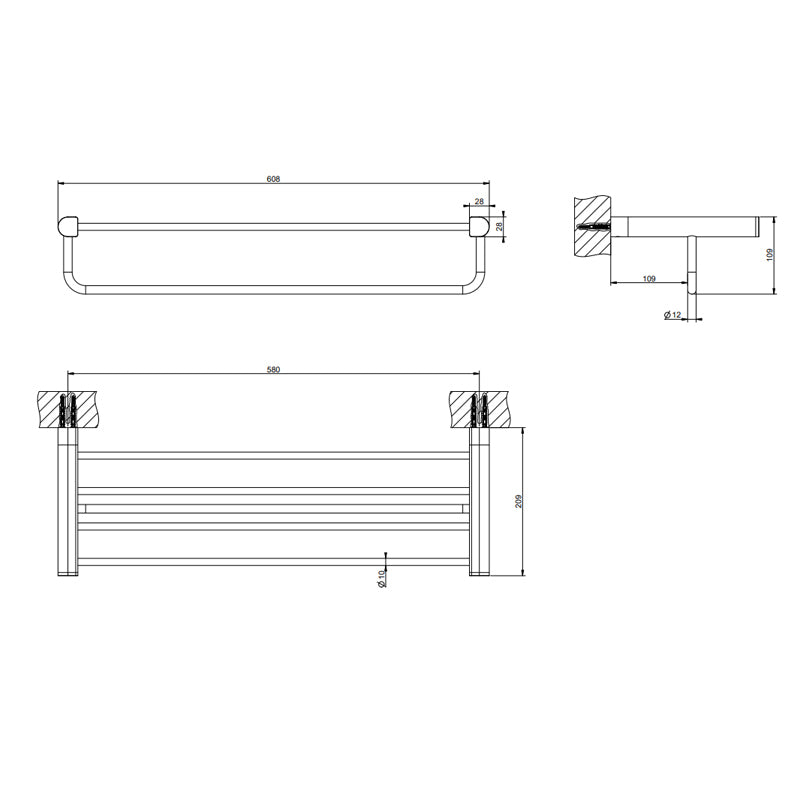 Gessi Rilievo 60cm Multiple Towel Rail - Specification