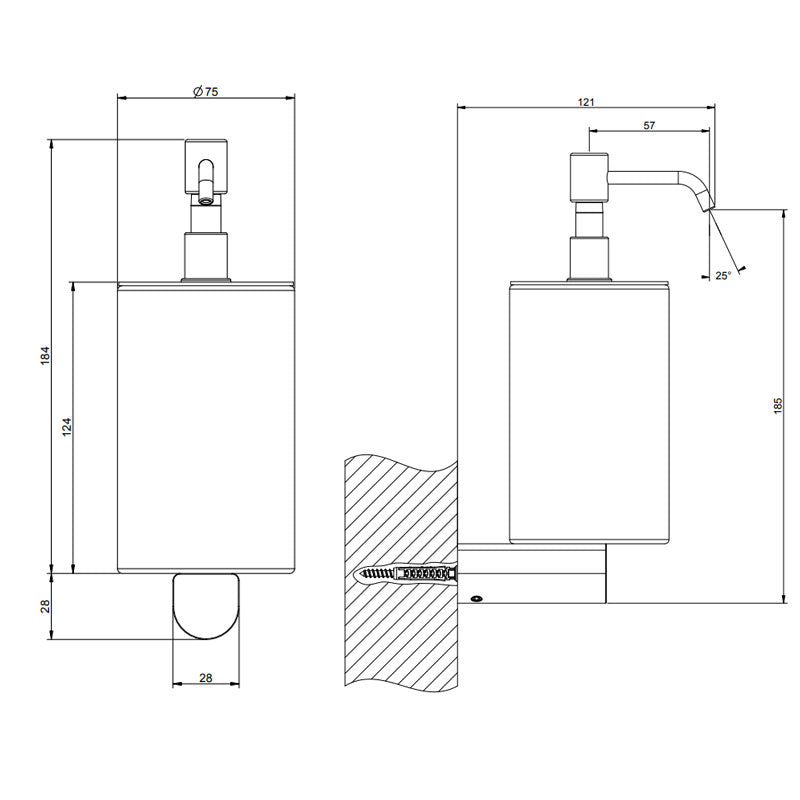 Rilievo Wall Mounted Soap Dispenser (White) - Chrome - Specifications