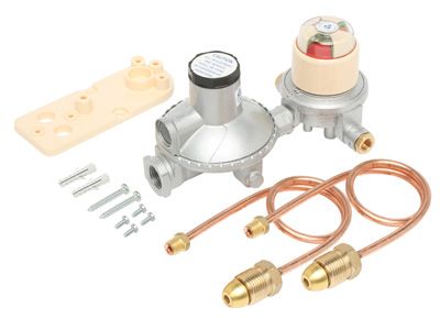 Bromic Regulator LPG Dual Cylinder Installation Kit Auto C/Over 400Mj c/w Bracket + 2 C/Pigtail