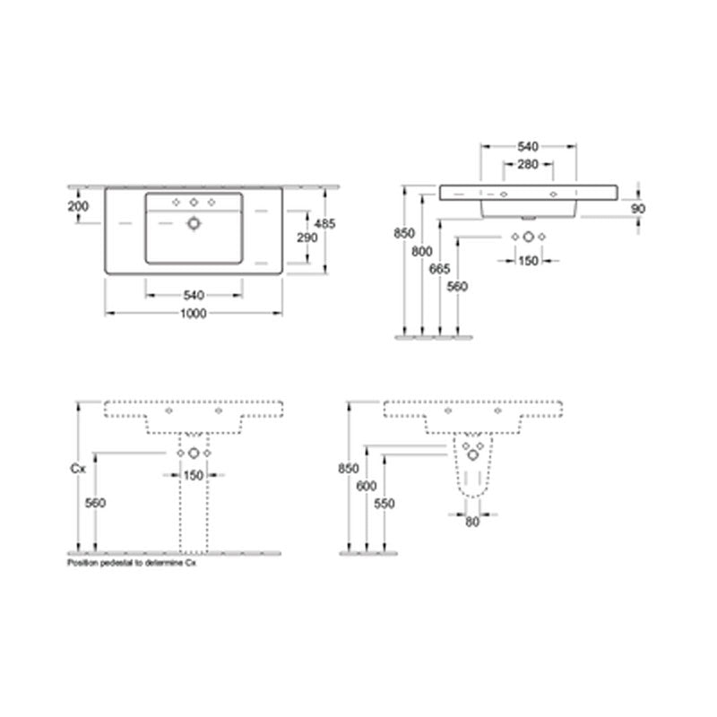 Villeroy & Boch Architectura Single Vanity Basin 1000-1 Tap Hole specifications