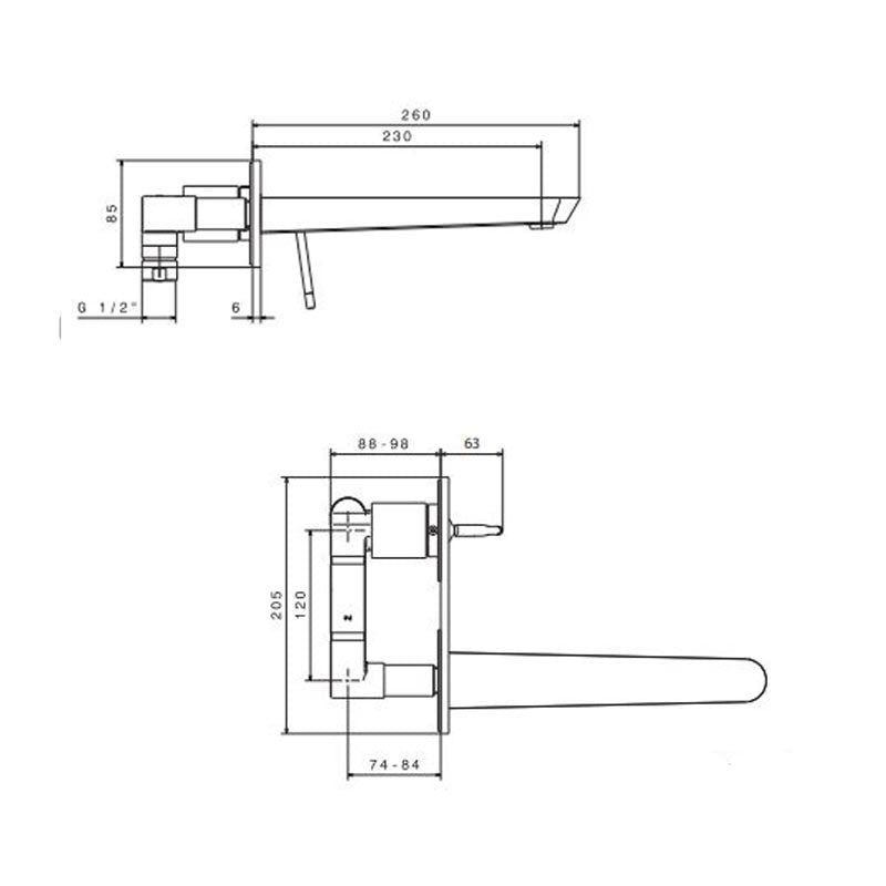 Parisi O'Rama Wall Mixer with Spout on Backplate Specification