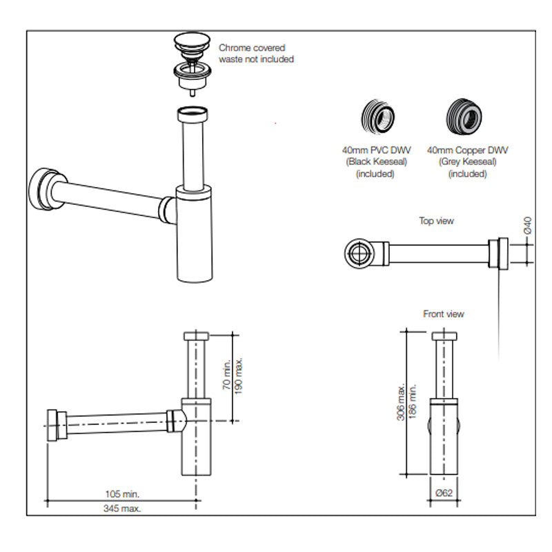 Caroma Eco Noir Bottle Trap Specification