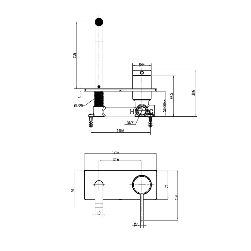 Gareth Ashton Poco 165mm Wall Bath/Basin Set - Brushed Brass