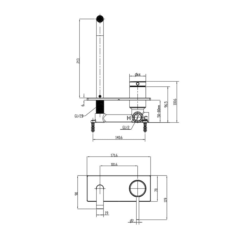 Gareth Ashton Poco Wall Basin Set 220mm - Brushed Brass Specification