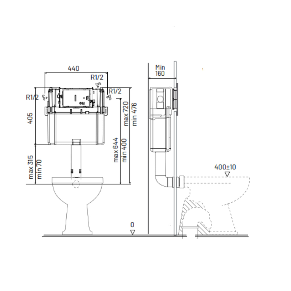 Studio Bagno Expert Evo (Mechanical) Low Level / Under Bench Cistern - Specification