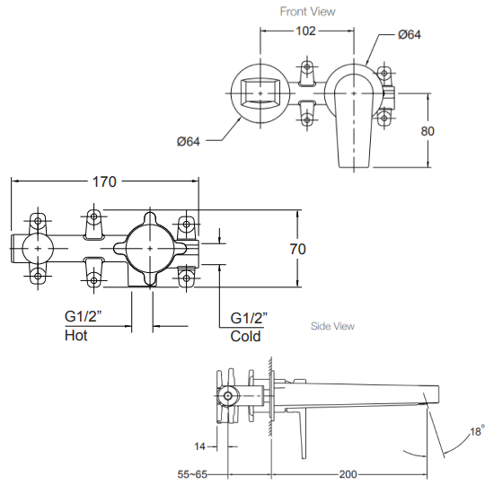 Kohler Taut Basin Wall Mixer Set - Chrome 74027T-4ND-CP