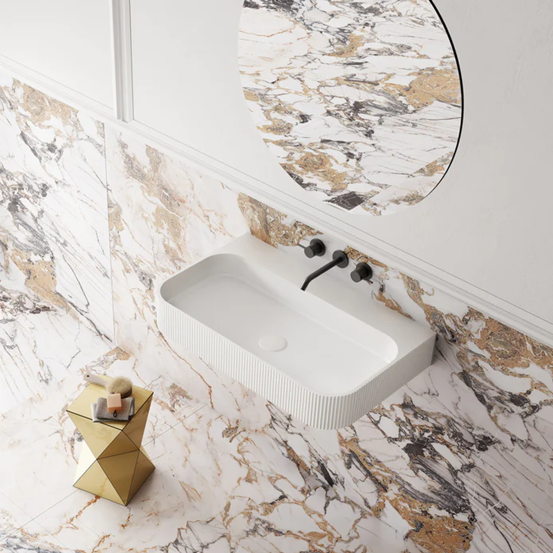 Cassa Design V-Groove 750mm Wall Hung Basin - Gloss White