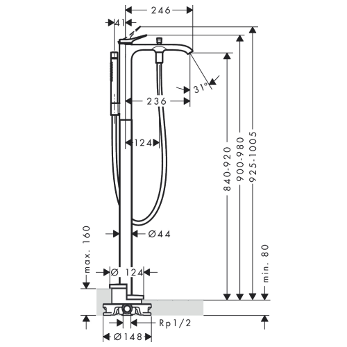 Hansgrohe Vivenis Single Lever Floorstanding Bath Mixer - Matte White - 75445709