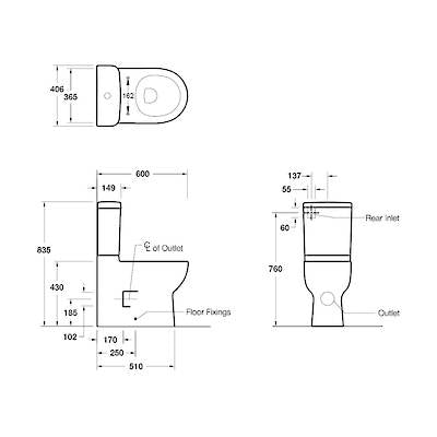 Kohler Reach Back To Wall Toilet Sutie - Side Inlet / Universal Trap - 77303A-0