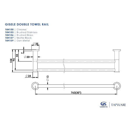 Greens Reason Double Towel Rail - Brushed Brass - 184156