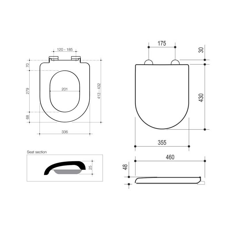 Caroma Metro Toilet Seat - Wall Hung Pans Specification