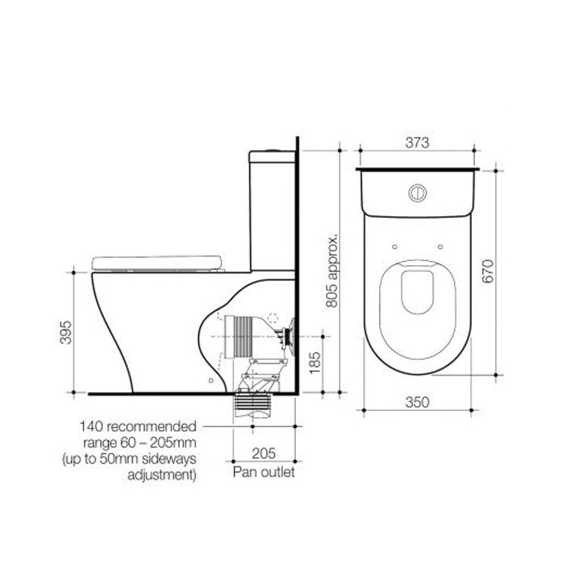 Caroma Luna Cleanflush Wall Faced Suite Bottom Inlet SC White Specs