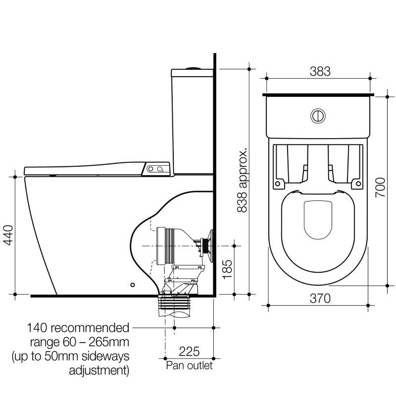 Caroma Urbane II Bidet Cleanflush Easy Height Close Couple Bottom Inlet Suite - 848710W