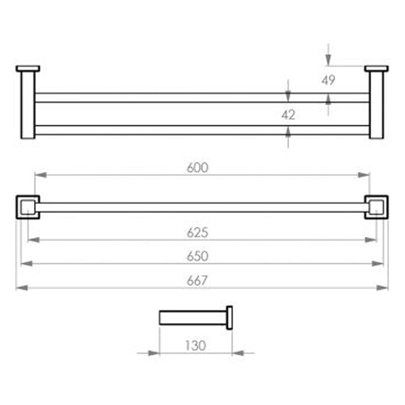 Bathroom Butler 8500 Series Wall Hung Double Towel Rail - 650mm