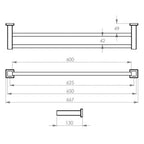 Bathroom Butler 8500 Series Wall Hung Double Towel Rail - 650mm